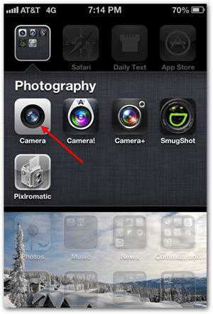 Vezměte panoramatickou fotografii pro iPhone iOS - Klepněte na Fotoaparát