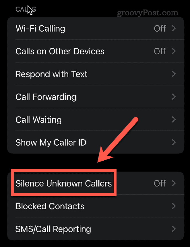 ztišit neznámé volající iphone