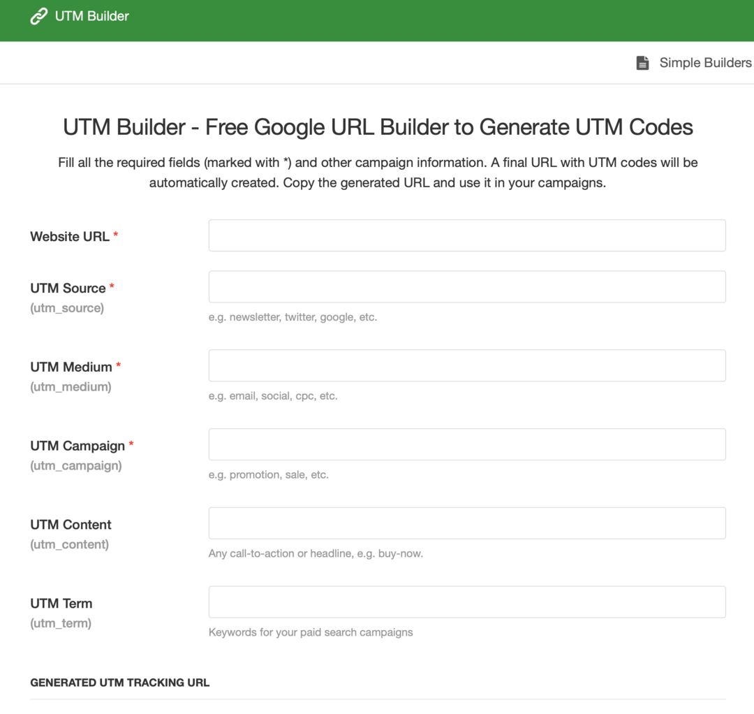 obrázek formuláře UTM Builder