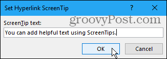 Nastavit dialogové okno Hyperlink ScreenTip v aplikaci Word
