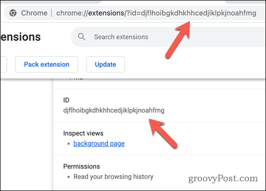 ID rozšíření pro Chrome