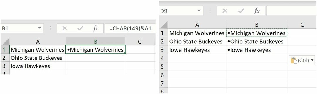 Jak vložit odrážkové body do tabulky aplikace Excel