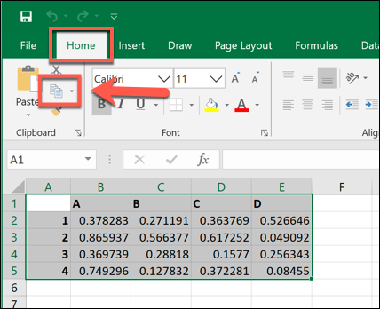 Kopírování vybraných dat v aplikaci Microsoft Excel
