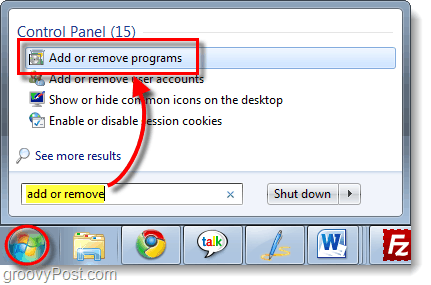 přidat nebo odebrat programy v systému Windows 7