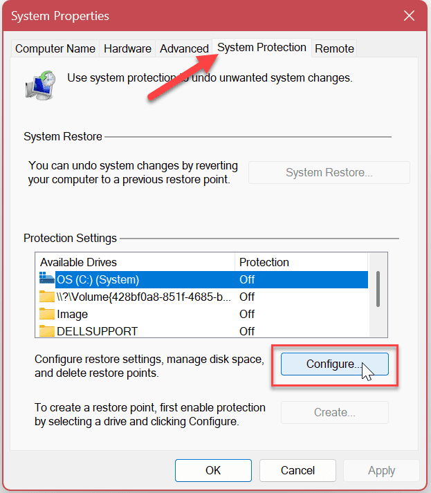 Ochrana systému pro disky v systému Windows 11