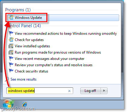 Spusťte Windows 7 Windows Update: Screenshot