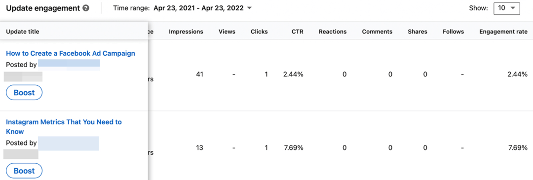 obrázek dat LinkedIn Analytics Update Engagement