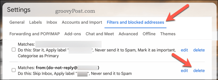Tlačítko Smazat filtr v Gmailu