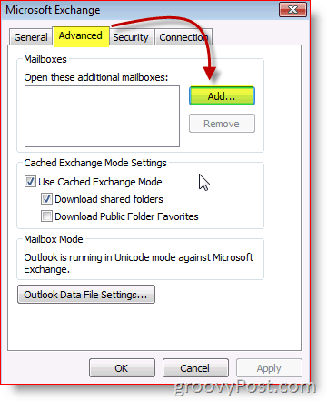 Přidání poštovní schránky aplikace Outlook 2010 pro výměnu screenshotů