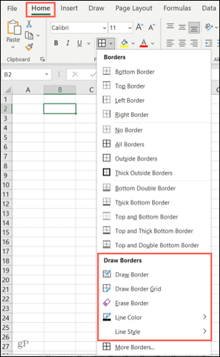 Možnosti ohraničení v Excelu