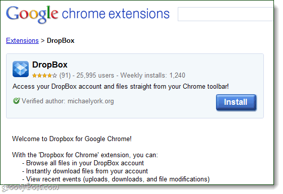 Dropbox pro Google chrome jako rozšíření od michaelyork.org