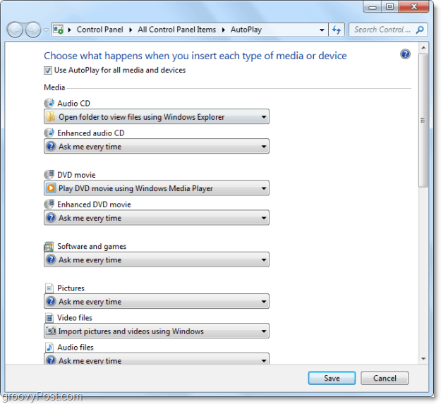 Ušetřete čas přizpůsobením akcí automatického přehrávání systému Windows 7