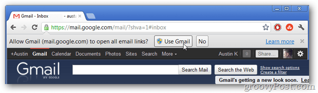 použít gmail jako výchozí popisovač e-mailových odkazů