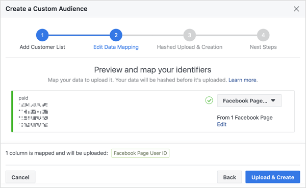 Když importujete svůj seznam předplatitelů robota Messenger a vytvoříte si vlastní publikum, Facebook namapuje jejich ID uživatele na Facebooku, které je vázáno na jejich profil.