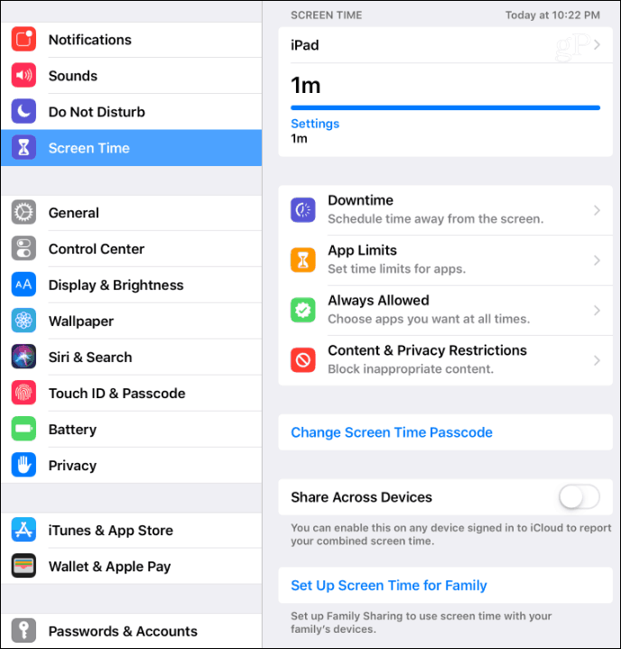 Nastavení času obrazovky iOS 12