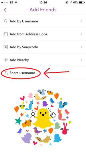snapchat sdílet uživatelské jméno