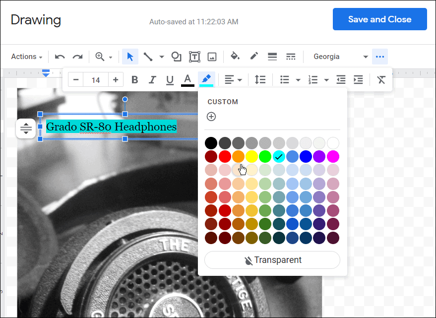 Barva písma atd., jak vrstvit obrázky v Dokumentech Google
