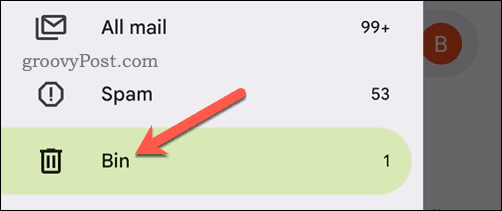 Otevřete složku Koš v aplikaci Gmail na mobilu