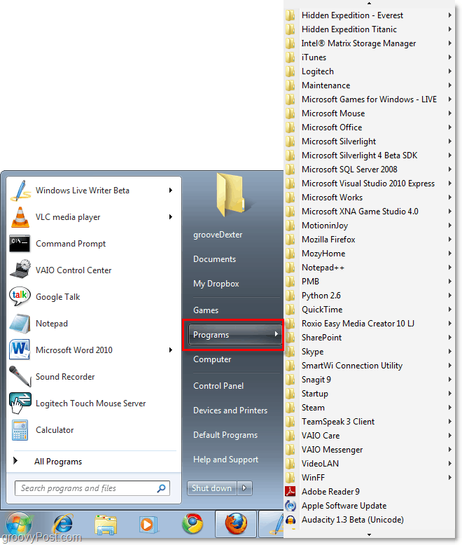 Windows 7 start menu s xp classic Všechny programy start menu