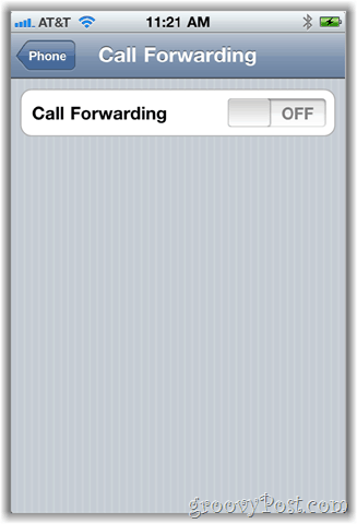 Snímek obrazovky možností přesměrování hovorů iphone