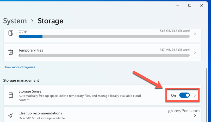 Povolení Storage Sense v systému Windows 11