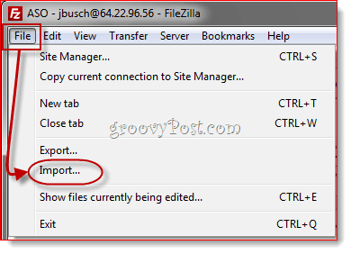 Importování položek FileZilla Site Manager