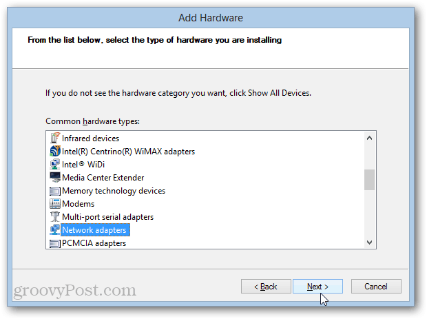 instalace adaptéru zpětné smyčky v systému Windows 8