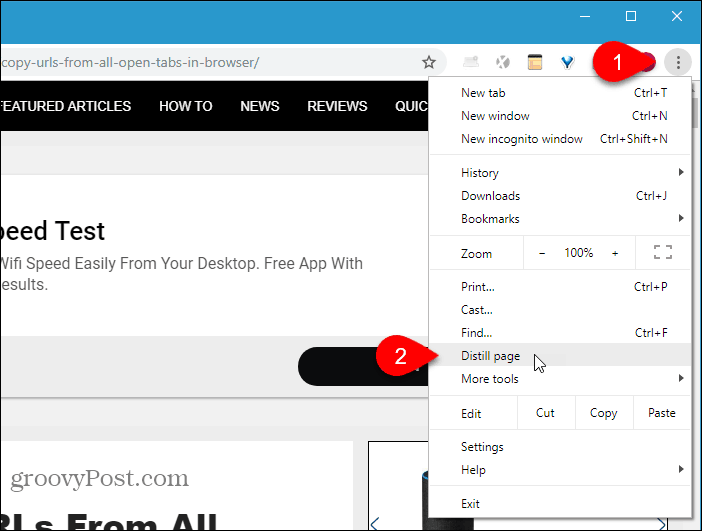 V prohlížeči Chrome vyberte možnost Destilovat stránku
