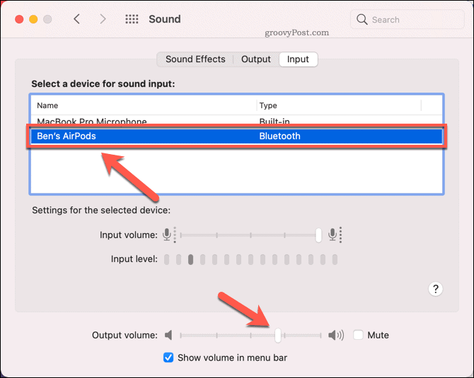 Nastavení AirPods jako vstupního zvukového zařízení v systému Mac