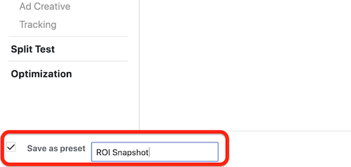 vytvořte vlastní přehled snímků ROI ve službě Facebook Ads Manager, krok 8