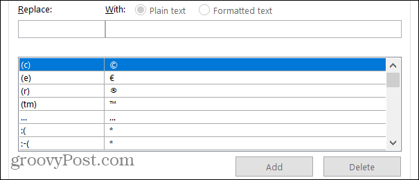 Výměny v aplikaci Word ve Windows
