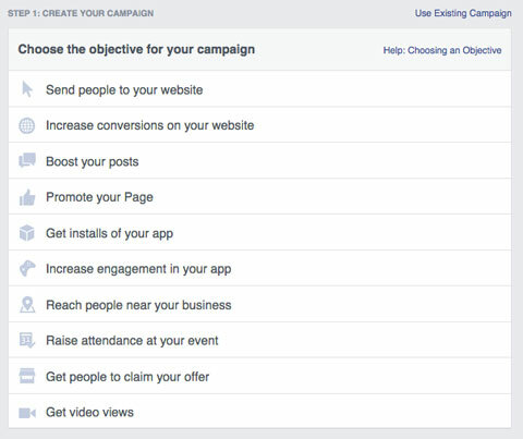 cíle facebookové reklamy
