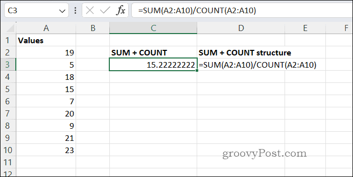 Průměrný výsledek v Excelu: SUMCOUNT