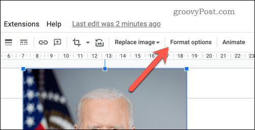 Tlačítko možností formátu obrázků v Prezentacích Google