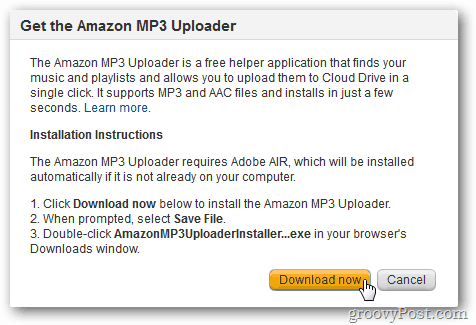 Nainstalujte Amazon MP3 Uploader
