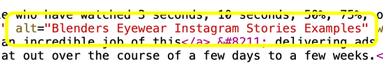 Jak přidat alternativní text k příspěvkům na Instagramu, příklad alternativního textu v html kódu