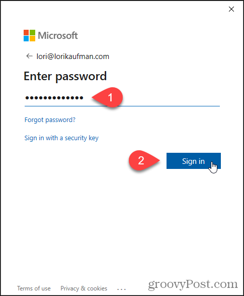 Zadejte heslo pro e-mail společnosti Microsoft