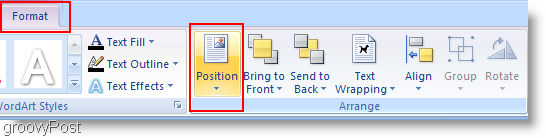Změna pozice aplikace Microsoft Word 2007