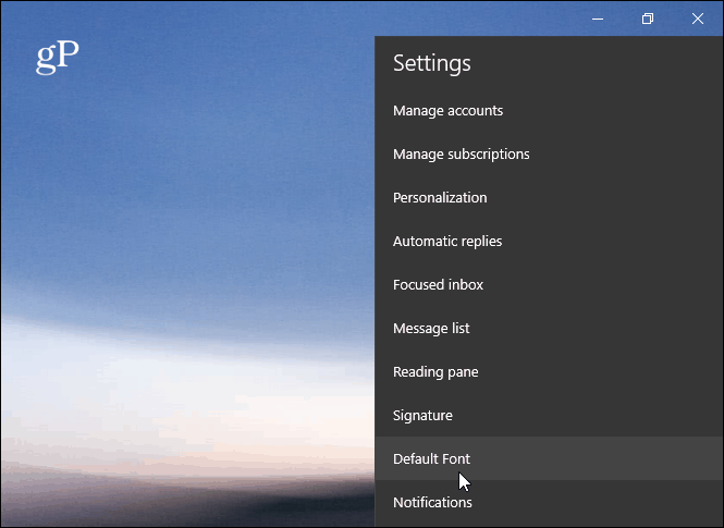 Výchozí písmo Windows 10 Mail App