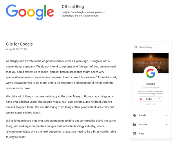 dopis s oznámením o rebrandingu google
