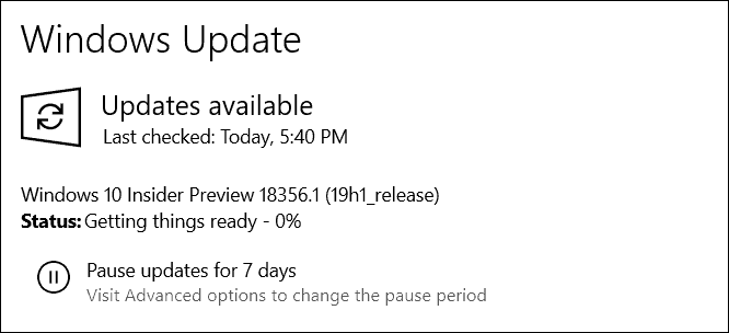 Windows 10 19H1 Sestavení 18356