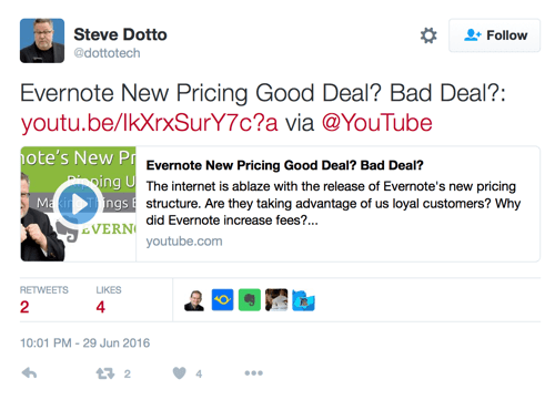 tweet Steve Dotto s odkazem na YouTube