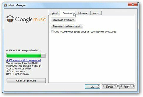 karta stahování hudby google