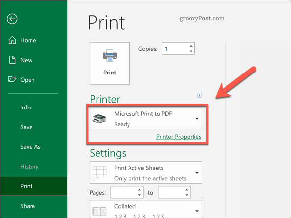 Možnost Tisk na tiskárnu PDF v Excelu