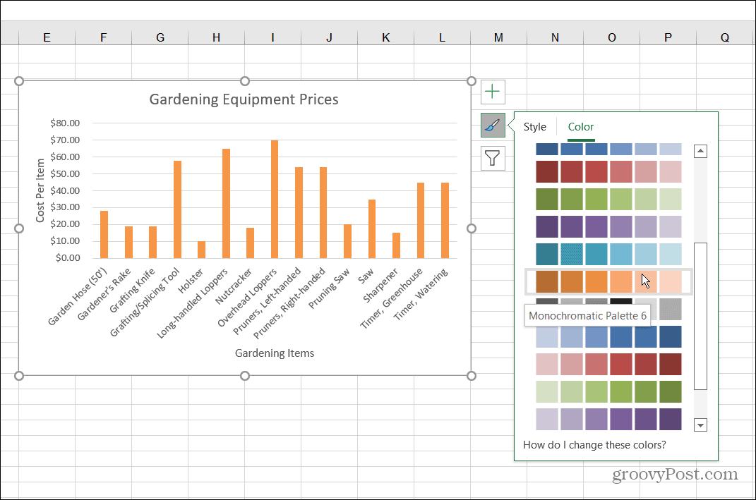 Změnit styl barvy pruhový graf Excel