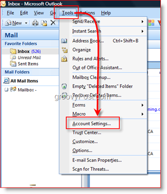 Otevřete Nastavení účtu v aplikaci Outlook 2007