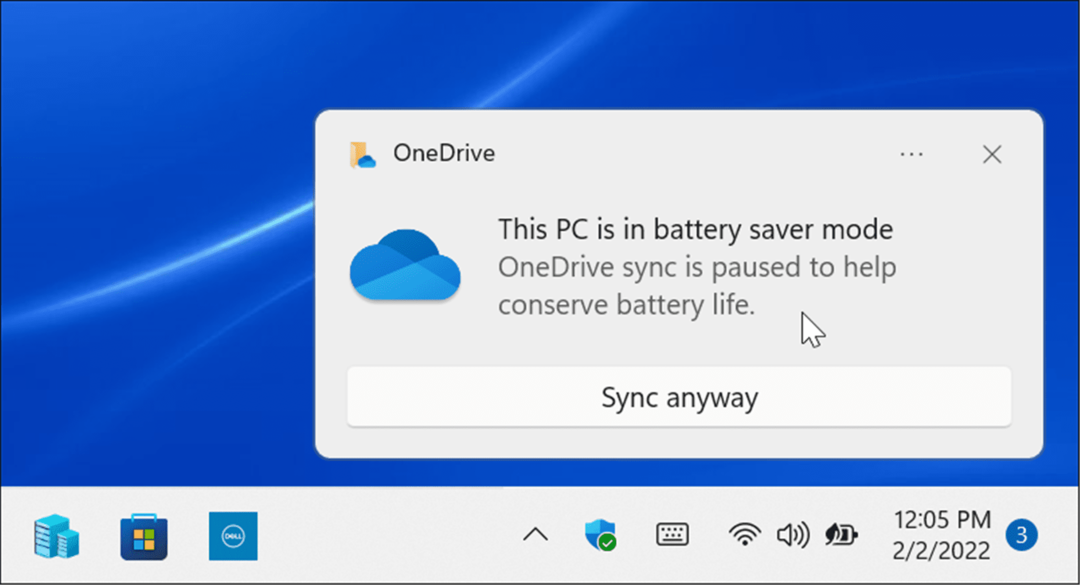 Režim úspory baterie Synchronizace OneDrive pozastavena