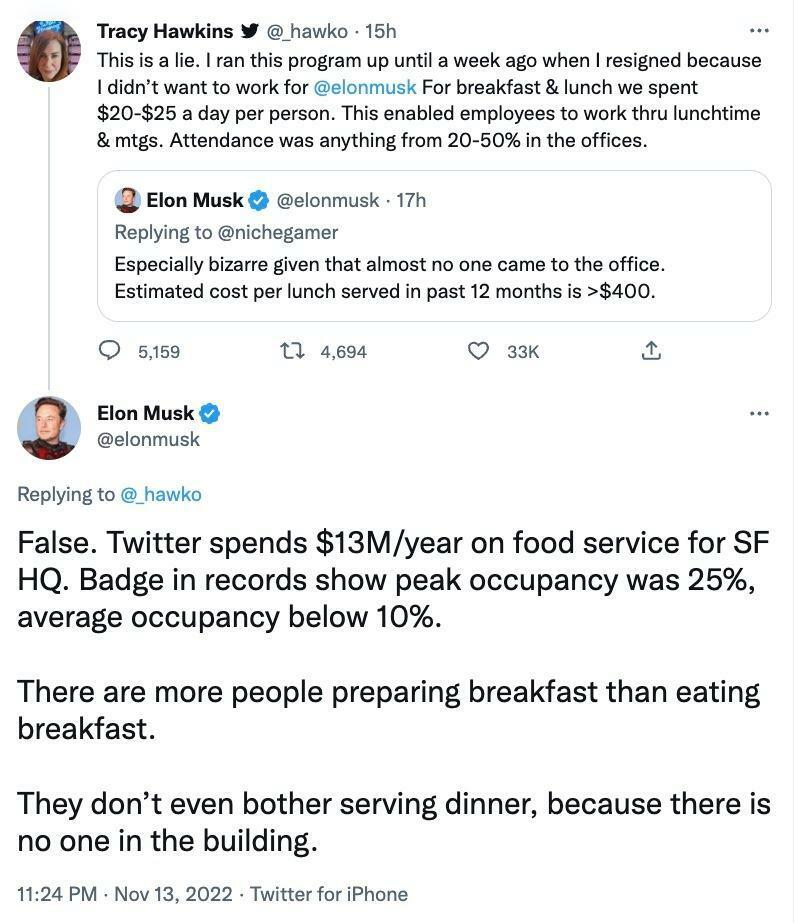 Elon Musk a Tracy Hawkins se na Twitteru pohádali