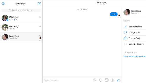 obrazovka facebook messenger na stolním prohlížeči