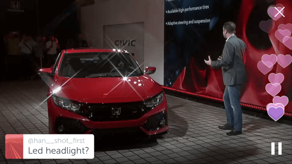 Honda k odhalení prototypu modelu Civic SI z roku 2017 použila Periscope.